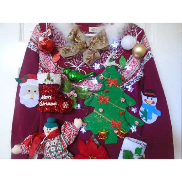 Ugly Christmas Sweater Parties size Small Lights up ugly Xmas sweater NEW - Picture 6 of 8